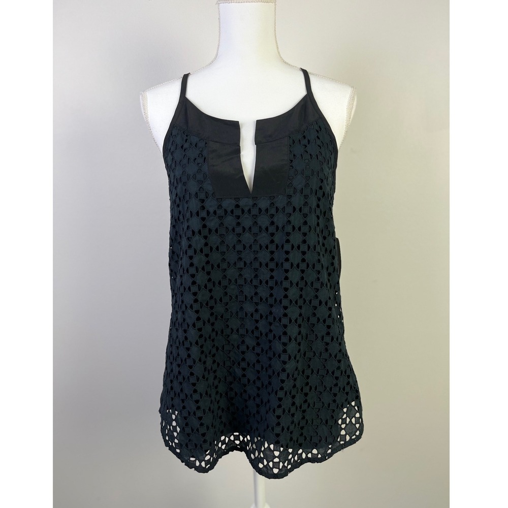 Athleta Eyelet Dunes Tank Top Minimalist Sleeveless Tie‎ Back Black Blouse M New